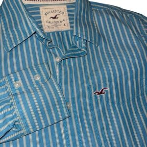 Hollister Men's Teal Striped Button Down Shirt vintage casual western